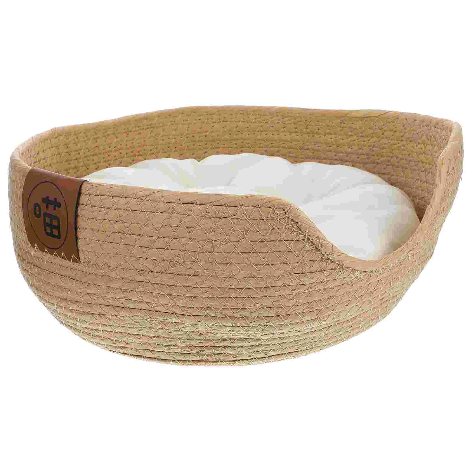 

Straw Nest Pet Beds Small Dogs Cat House Woven Comfortable Cattail Grass Resting Breathable