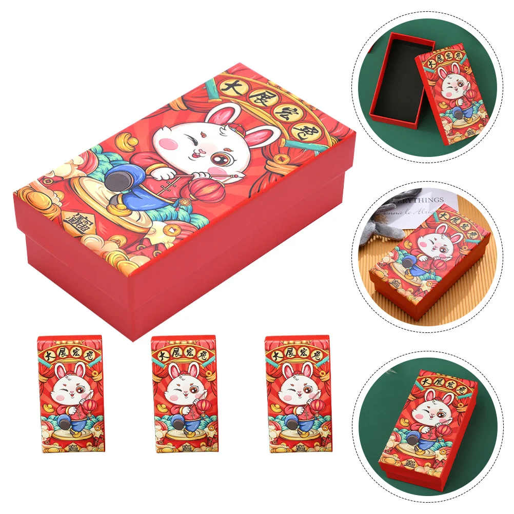 

4pcs Paper Gift Packing Box Rabbit Pattern Gift Box Chinese New Year Gift Storage Box