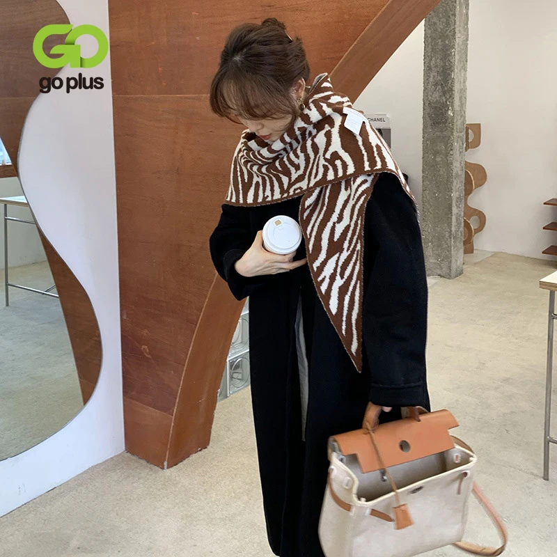 

Зимний шарф GOPLUS с принтом зебры, треугольный платок, женский корейский модный зеленый шарф, коричневый шарф, роскошный Джерси из пашмины