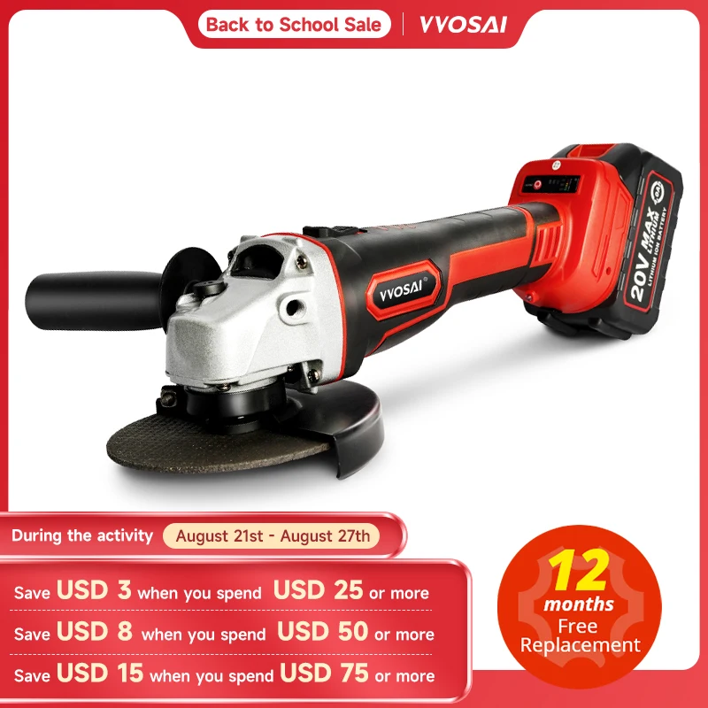 VVOSAI Cordless Electric Brushless Angle Grinder 20V Lithium