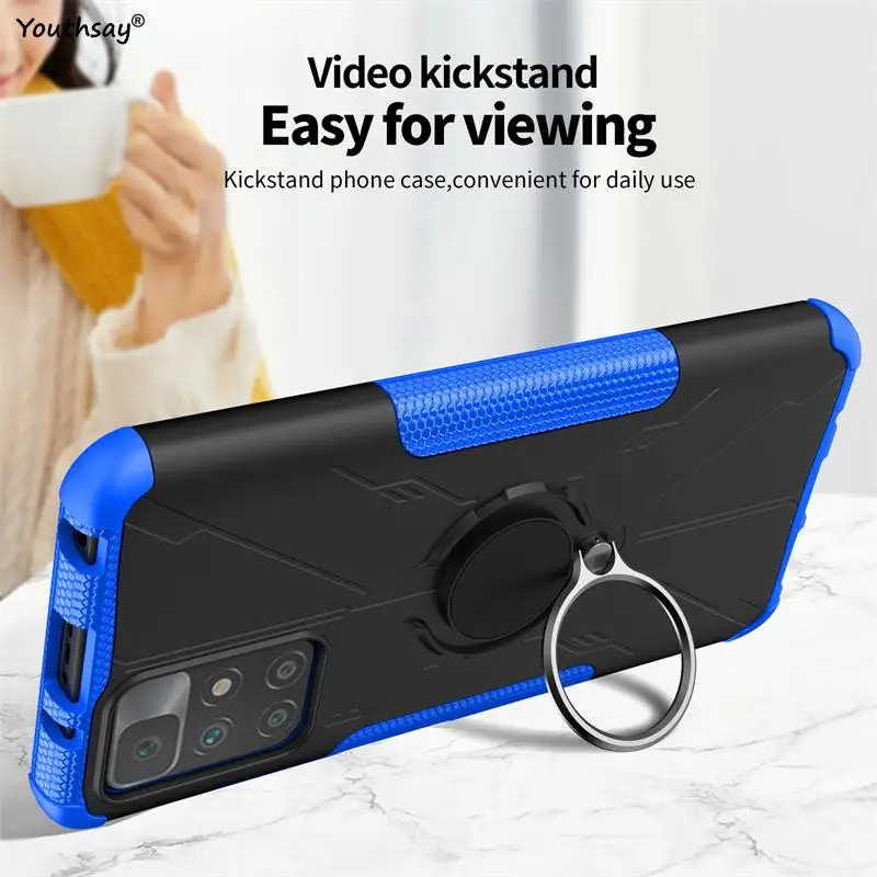 For Redmi 10 Case For Redmi 10 Cover Funda Shell Finger Ring Armor Shockproof Protective PC TPU Phone Bumper For Redmi 10