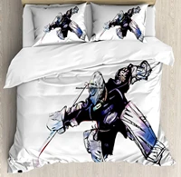 hockey duvet cover set goalkeeper in hand drawn style with protective gear in a competitive game decorative 3 piece bedding set