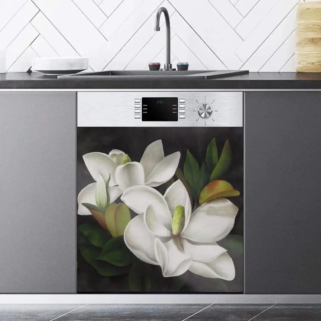 

JINGBIN Gardenia Flowers Magnetic Dishwasher Stickers Door Cover Decals Decorative Panel Decal Refrigerator Sticker Cabinets Cov