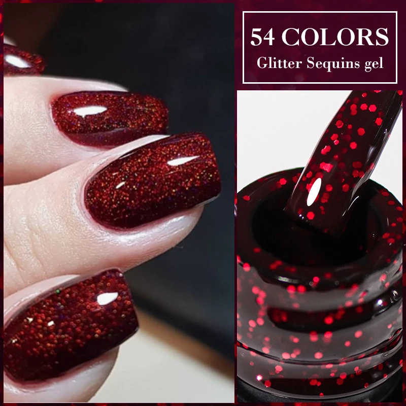   Mtssii 7ML Black Red Glitter Gel Nail Polish Festival Shinning Semi Permanent UV Nail Gel Colorful Nail Art Polish Gel Varnish 