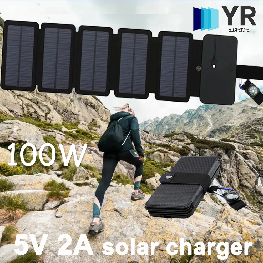 100W Foldable Solar Panel Portable Waterproof 5V USB Solar Cell Solar Charger for Outdoor Mobile Phone Battery Sunlight Power