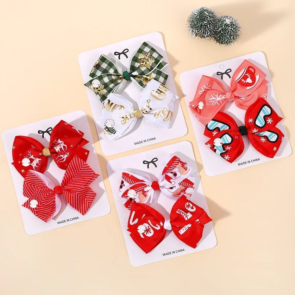 HAHAYL 2 шт. рождественские банты заколка для волос маленьких девочек лента с милым