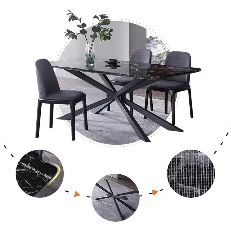 Современные роскошные обеденные столы с мраморной рамой из нержавеющей стали