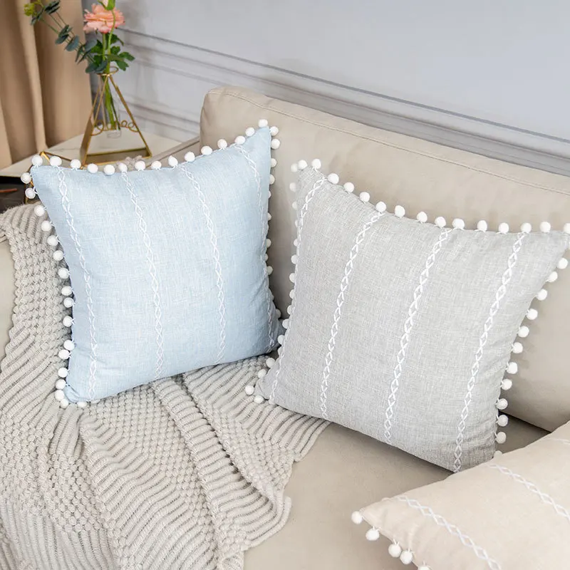 

Cushion Cover Soft Decorative Pillows Throw Pillow Case Sofa Bedroom with Ball Tassels Pompom Living Room Simple Home Decor