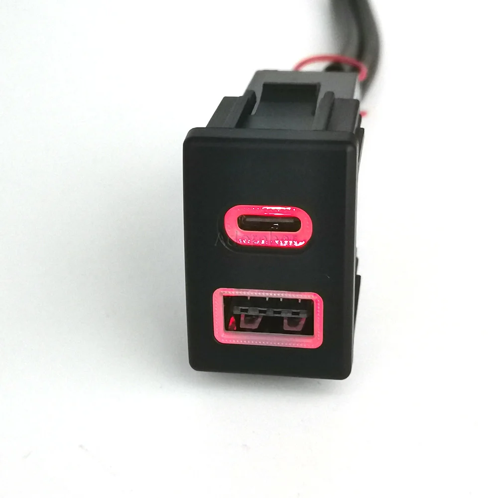 Красная светодиодная автомобильная зарядная розетка с двумя портами QC3.0 USB и PD Type-C для Isuzu Mu-X 18-22, D-MAX 15-19 (art.: 3920db980fe82) - 3920db980fe82
