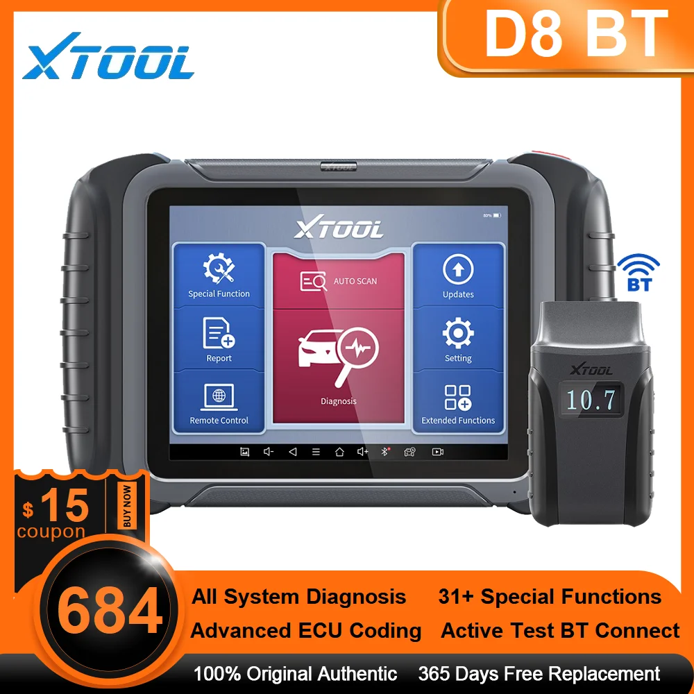 

XTOOL D8 BT 2022 Newest Automotive OE All Systems Diagnostic Scanner ECU Coding 30+Service Functions Bi-Directional Control
