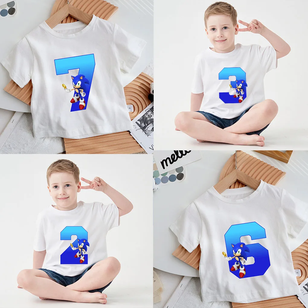 Детская футболка с мультяшным изображением Соника и ежиков рубашки цифрами от 1