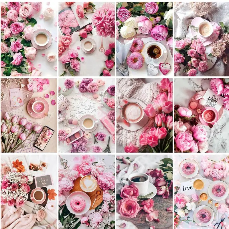 

PhotoCustom Painting By Numbers Rose For Adults 50x65cm DIY Room Wall Art Pictures By Number Flower Home Decoration Gift