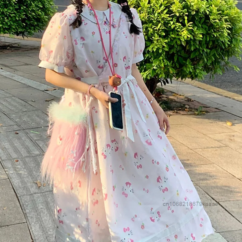 Женское платье с принтом и кукольным воротником летнее Новое модное милое