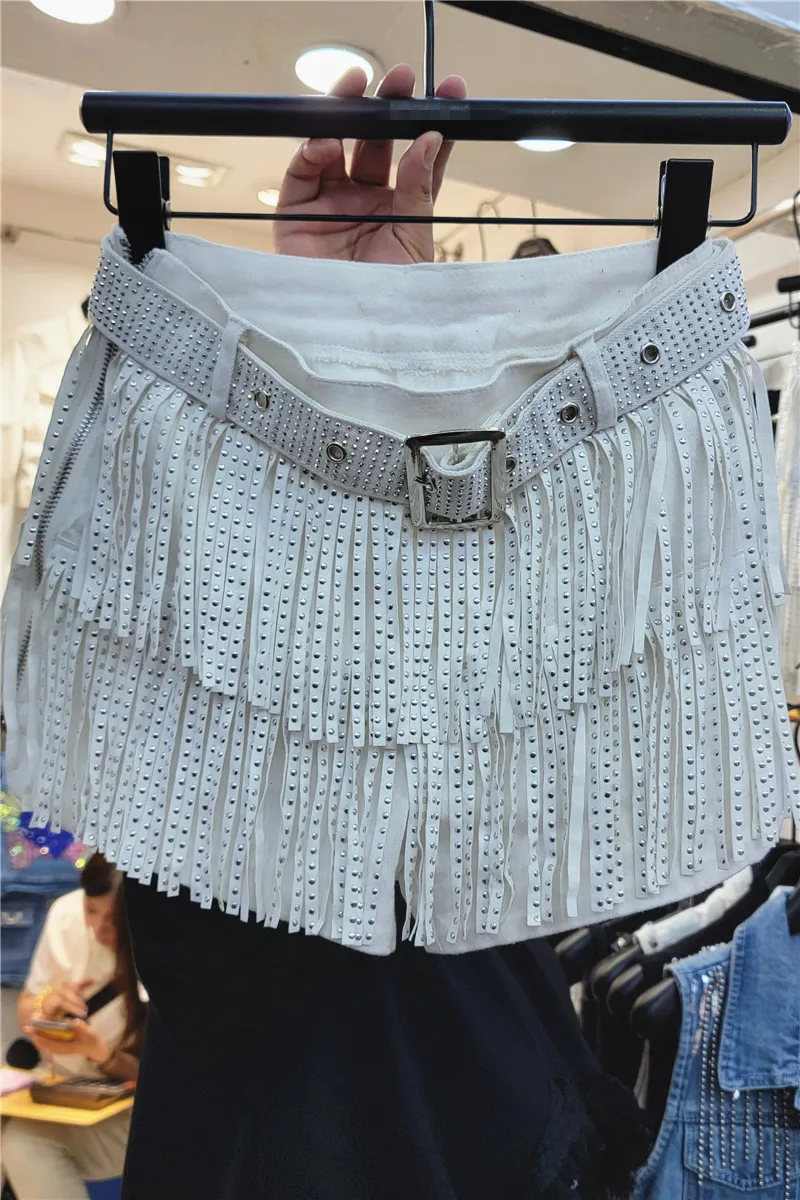 Exquisite Rhinestone Tassel Shorts Women's 2023 Summer New Fashion Sexy High Waist Slim Dance Shorts Hot Pants Wide Leg Pants