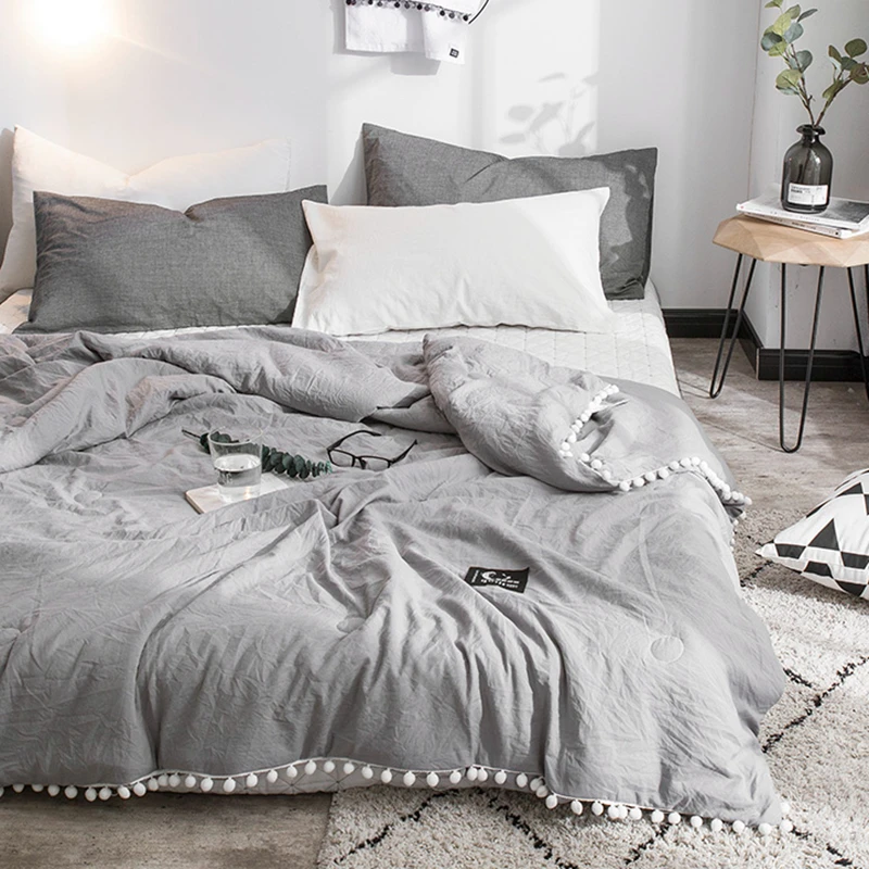 

Soft Throw Blanket With Small Ball Decor Washed Soft Warm Cover Air Condition Quilt For Bed