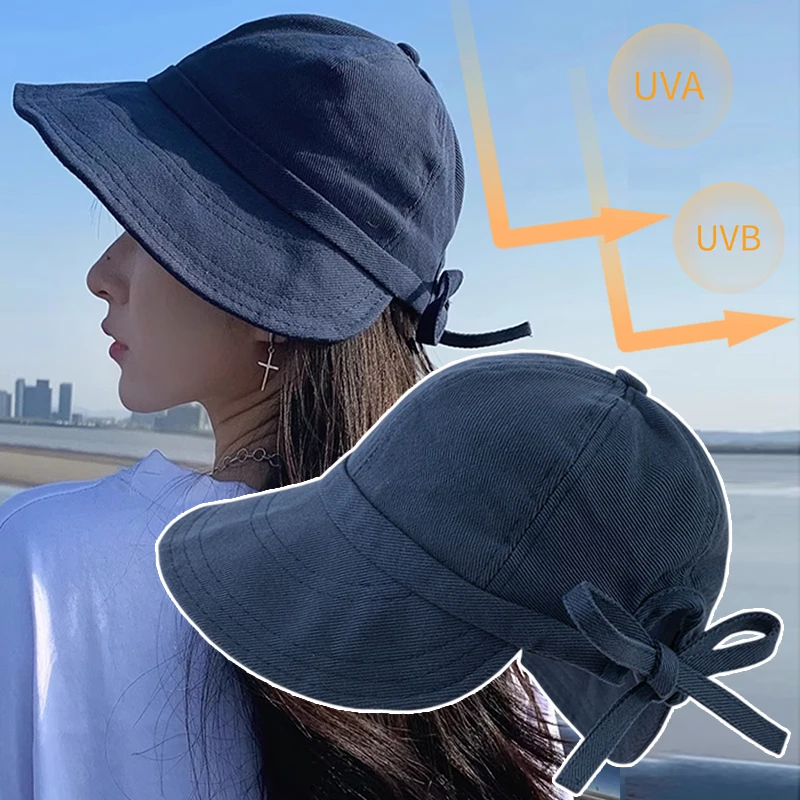 

Summer Outdoor Hat Women Foldable Beach Fisherman Sunhat Adjustable UV Protection Bucket Caps Wide Brim Ponytail Panama Cap