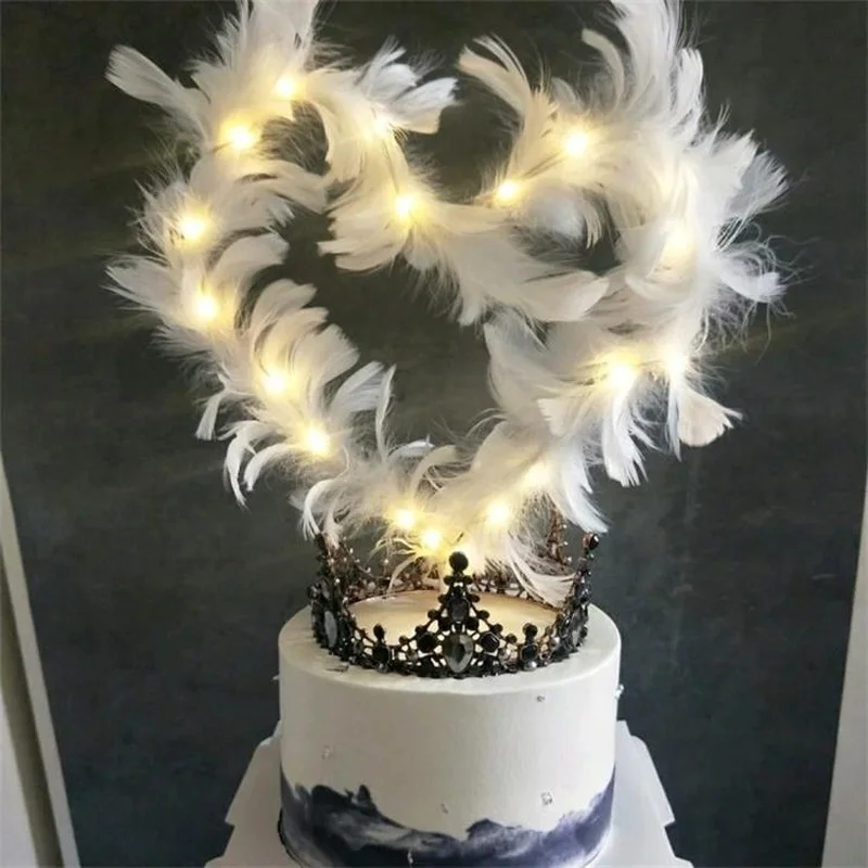 

3Pcs Feather Cake Toppers Tik Tok Party Romantic Wedding Cake Decorations for Sweet Princess Baby Shower Birthday Party Supplies