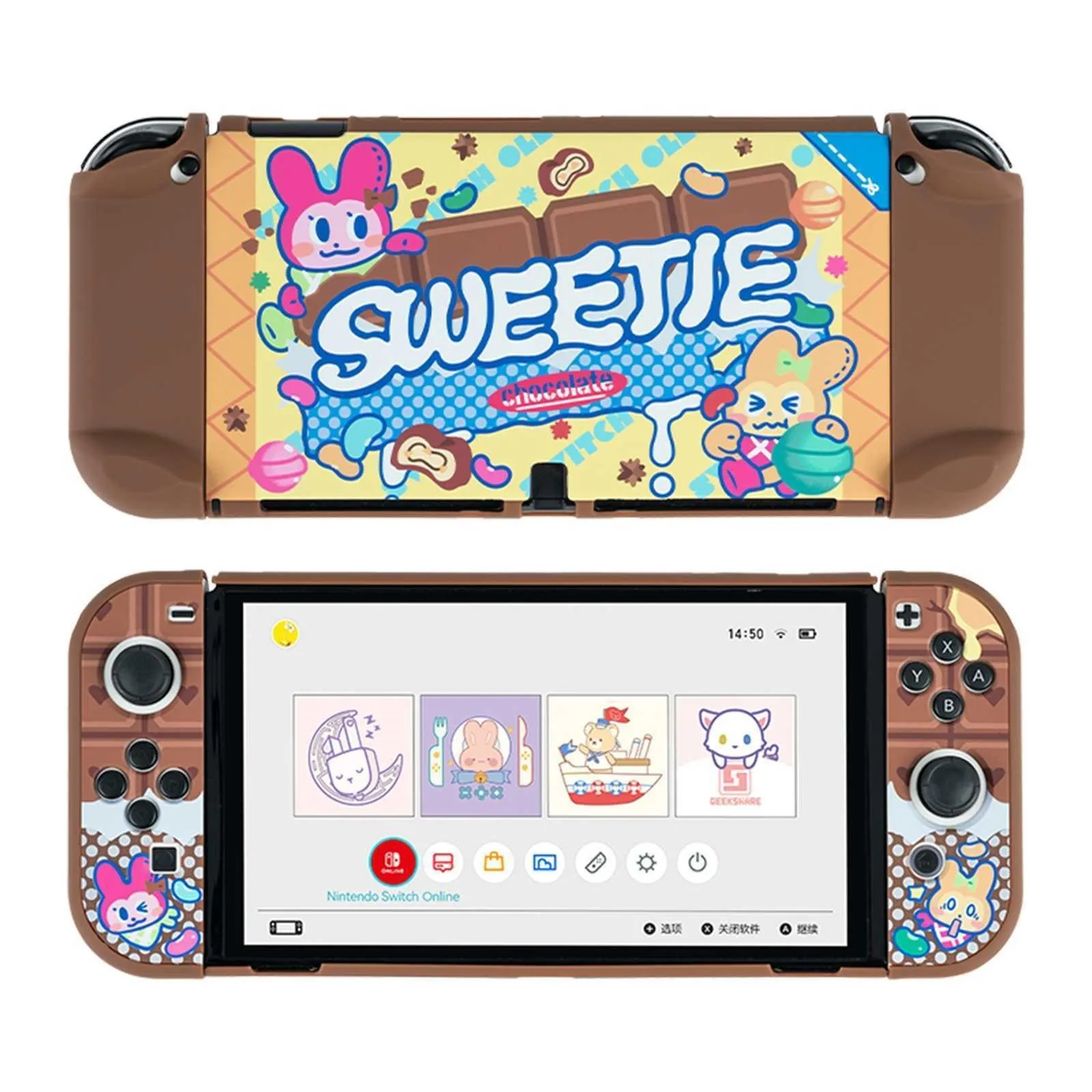 

GeekShare JoyCon Candy Party Hard Protective Case for Switch OLED with 4Pcs Thumb Grip Caps Kawaii Sweetie Slim Cover Case
