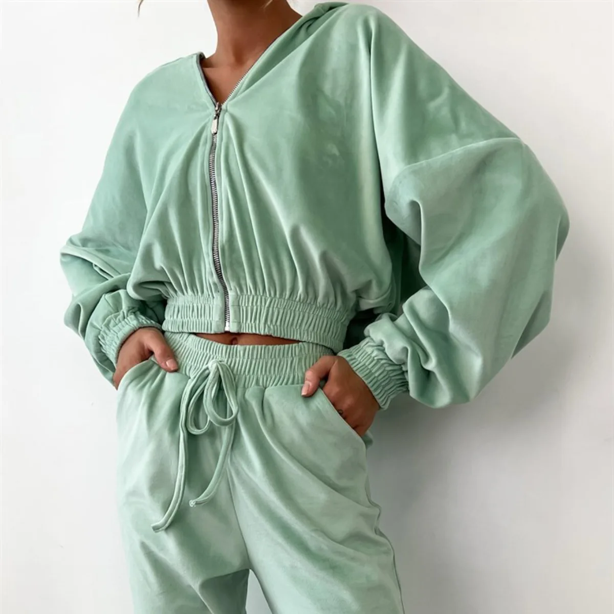 

Однотонные толстовки на молнии, свитшот, комплект из 2 предметов, женский тонкий спортивный костюм с длинным рукавом, осень 2023, женские хлопковые брюки, костюмы