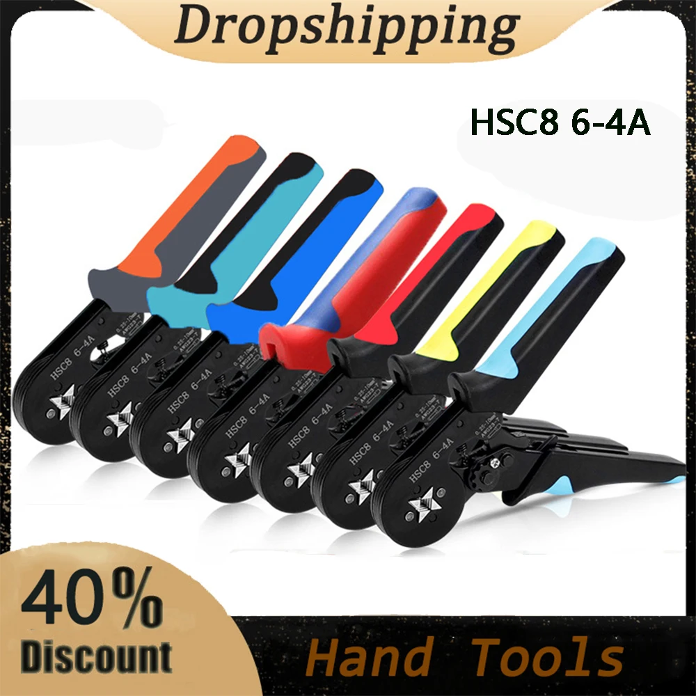 HSC8 6-4A Crimping Pliers Tubular Terminal Hand Tools 0.25-10mm² Ratchet Stripping Cutting Pliers Cold-pressed Tube Connectors
