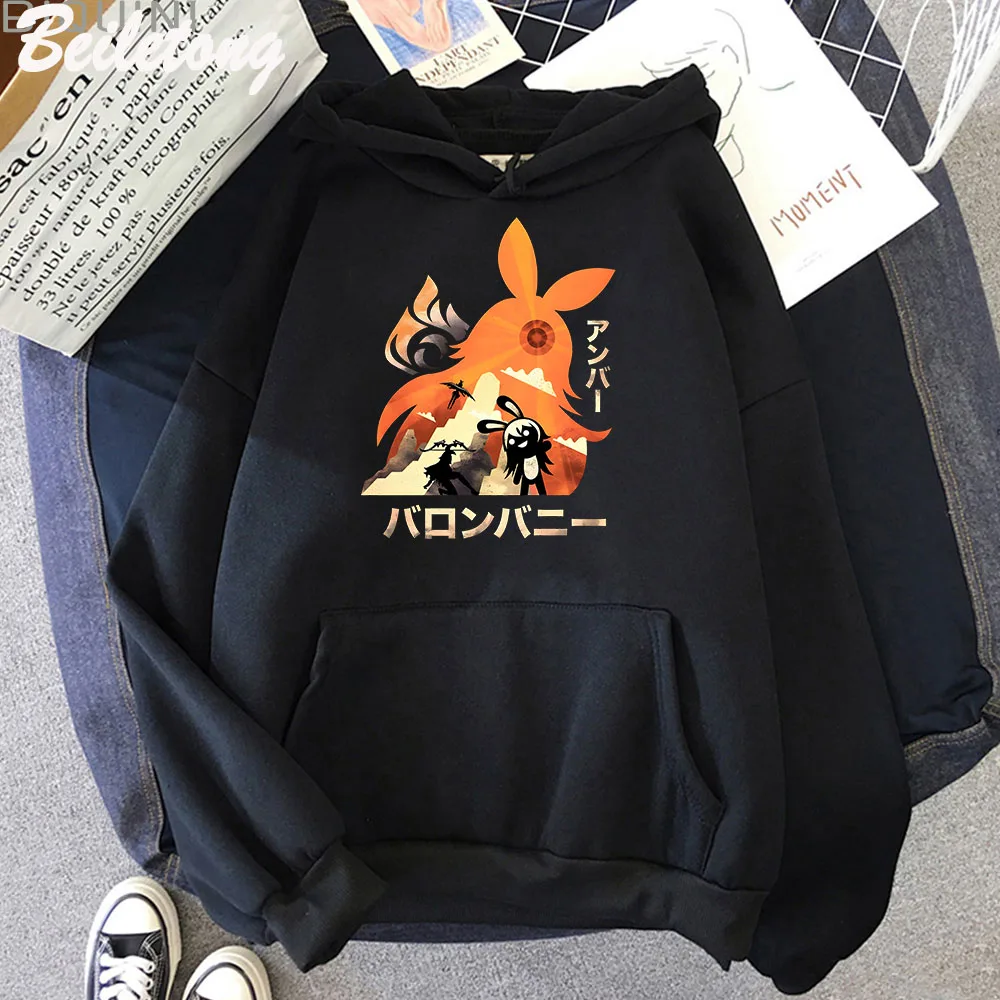 

Amber Genshin Impact Anime Hoodie Streetwear Men Sweatshirt Oversized Unisex Hip Hop Punk Clothes of Teens Black Pullovers Print