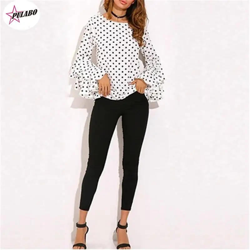 

Women Polka Dot Blusas Shirts Spring Fashion O Neck Long Sleeve Blouse Femininas Casual Tops 4XL 5XL Shirt