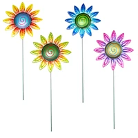 metal flower garden stakes sunflower windmill art sculpture decoration kids toy outdoor yard lawn iron decor