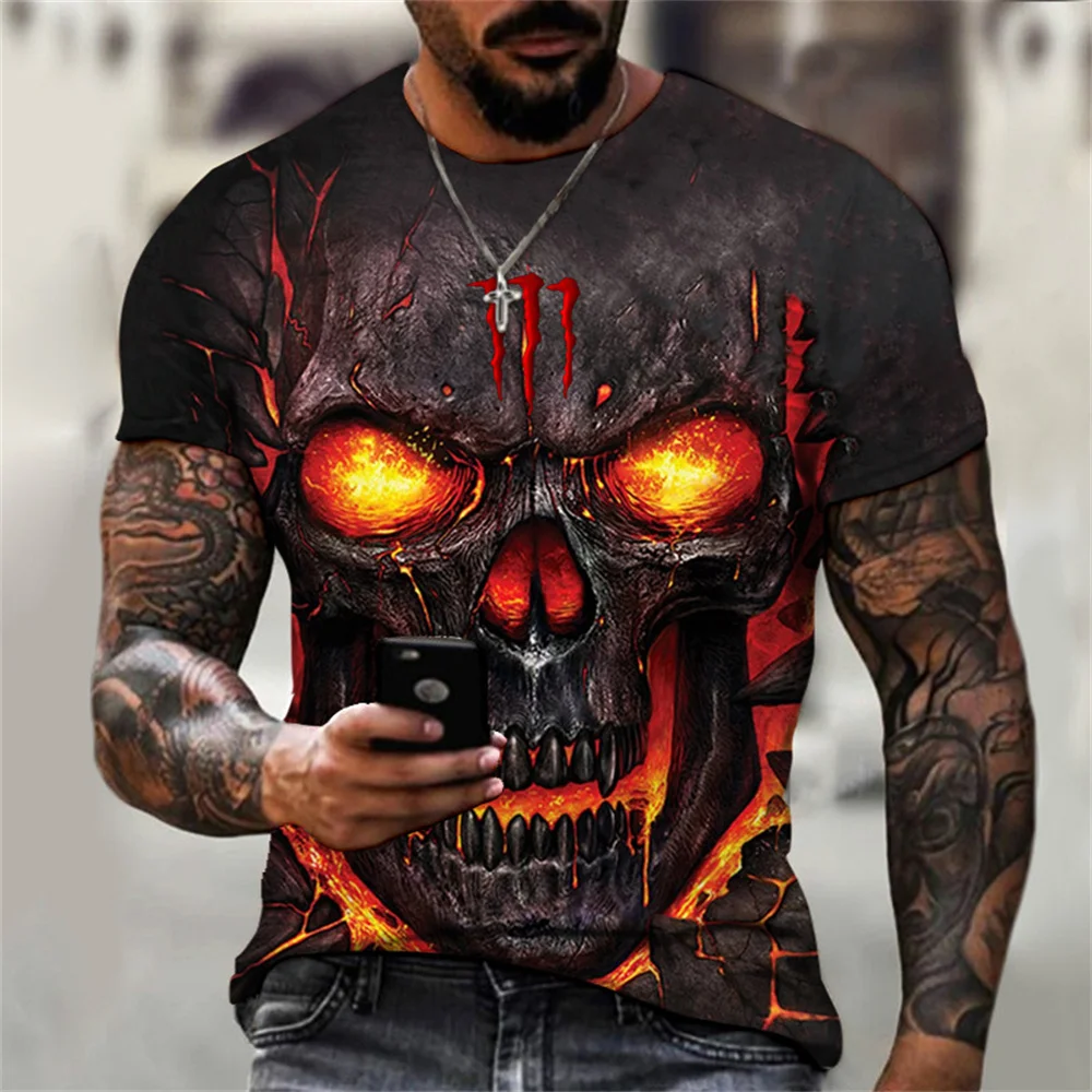 

Summer Vintage Skull 3D Printed T-shirt Crew-neck Horror Casual Top T-shirt Oversized Clothing
