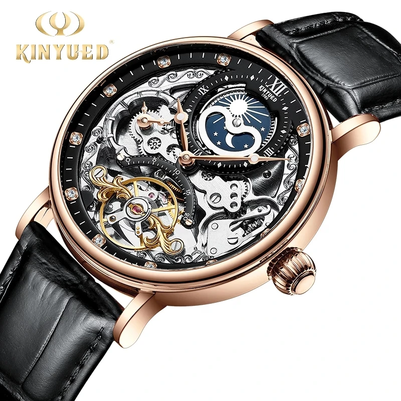 

KINYUED Mechanical Automatic Watch Men Tourbillon Wristwatch Sports Clock Mechanism Self Winding Watches Casual Moon horloge man
