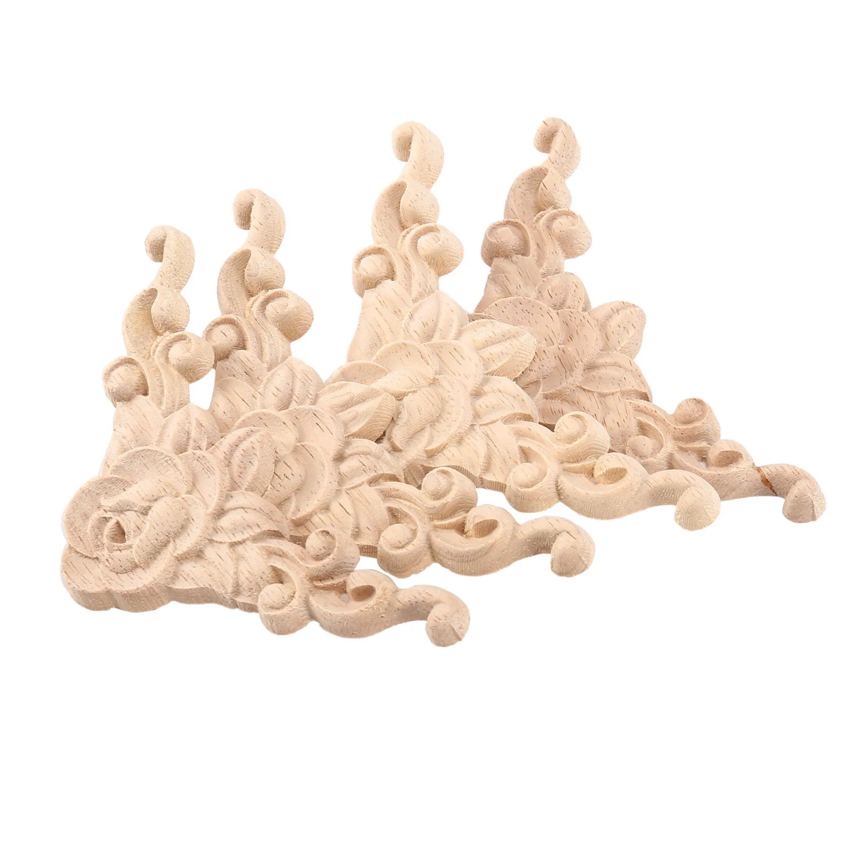 Деревянная резная угловая аппликация для дверного шкафа 4 шт. 8*8 см Неокрашенная