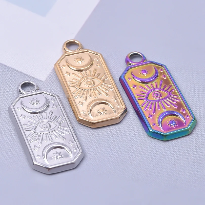 

10pcs/lot Stainless Steel Rectangle Punk Star Moon Eye Totem Pendant Charm for Jewelry Making diy Necklace Craft Accessories