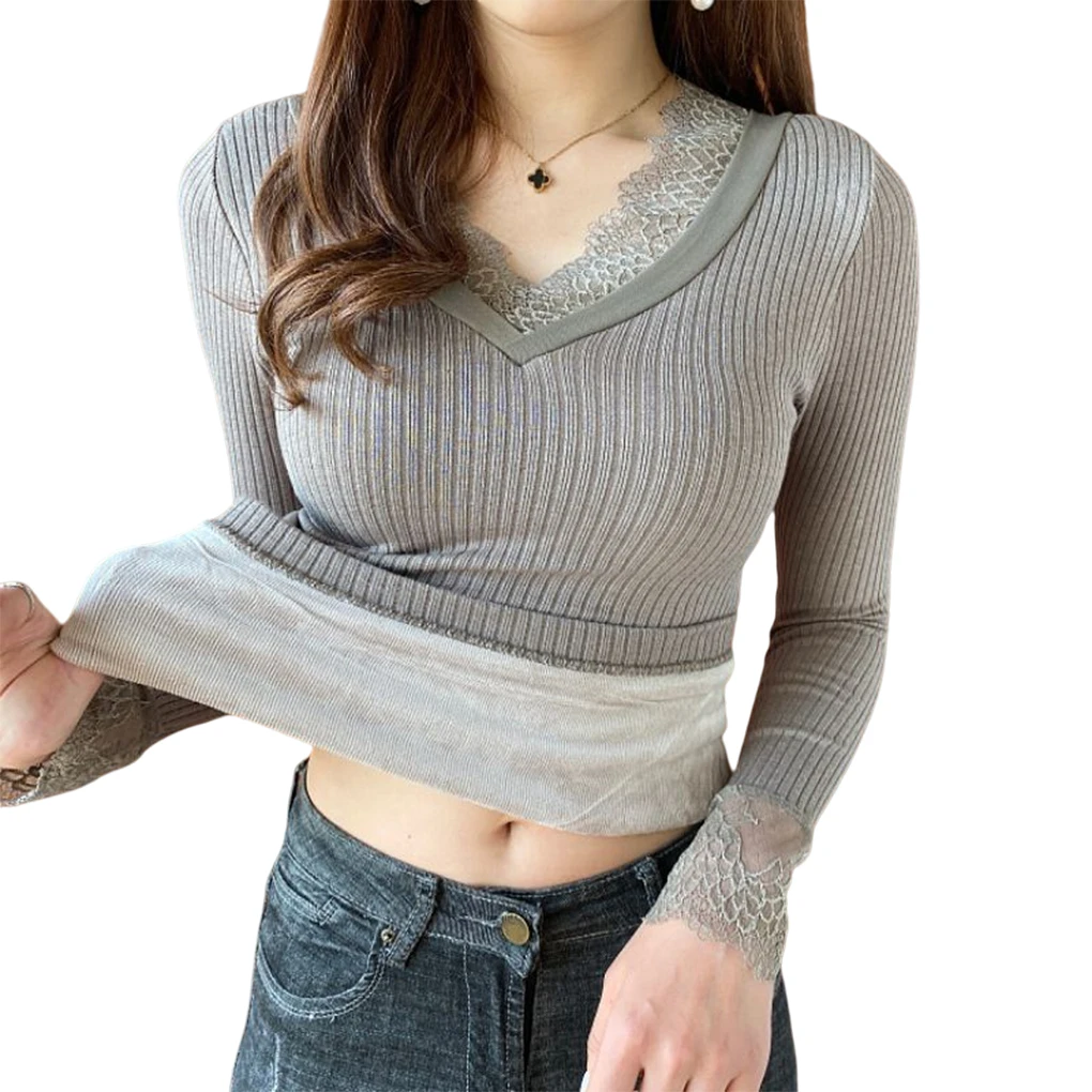 

Lady Warm Underwear Autumn Clothing Tops Fleece Thick T-Shirt Bottoming Lingerie Long-Sleeved Undershirt Inner