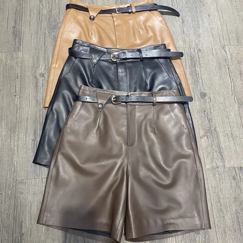 Women Shorts 100% Sheepskin Genuine Leather 2023 Fashion Female Short Design A Real Slim Hip H824
