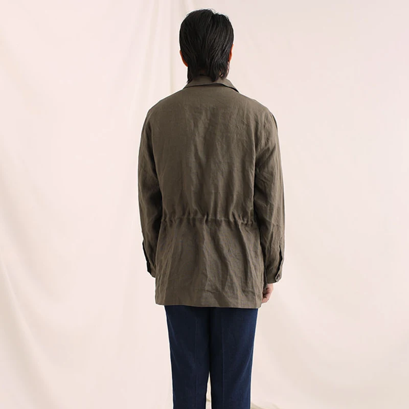 Куртка мужская льняная однобортная в стиле ретро, пиджак деловой дышащий, с воротником-стойкой, одежда для работы, лето 2022