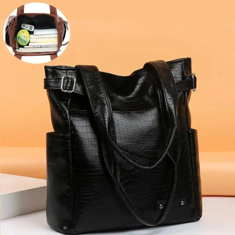 

Women Soft Leather Handbags Large Capacity Tote Bags Retro Designer Big Shoulder Bag 2023 New Female Pu Commute Messenger Bags