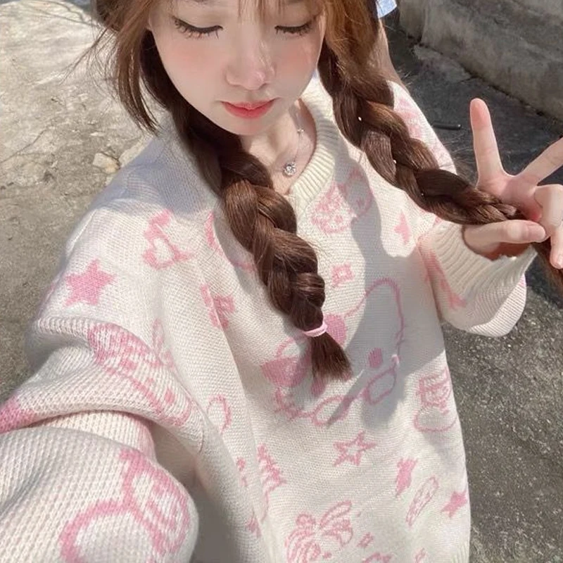 Женские свитера пуловеры Y2k Повседневная зимняя Милая нижняя рубашка футболка с