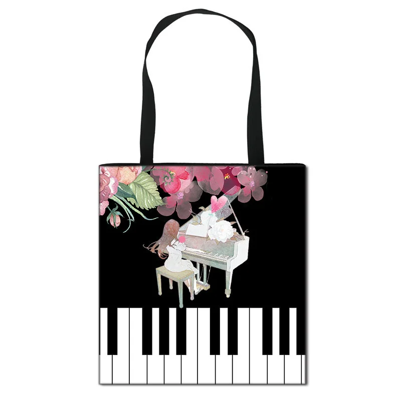 

Piano Guitar Tote Music Print Women Shoulder Bag Ladies Handbag Canvas Large Capacity Shopping Bag Female Travel Bags