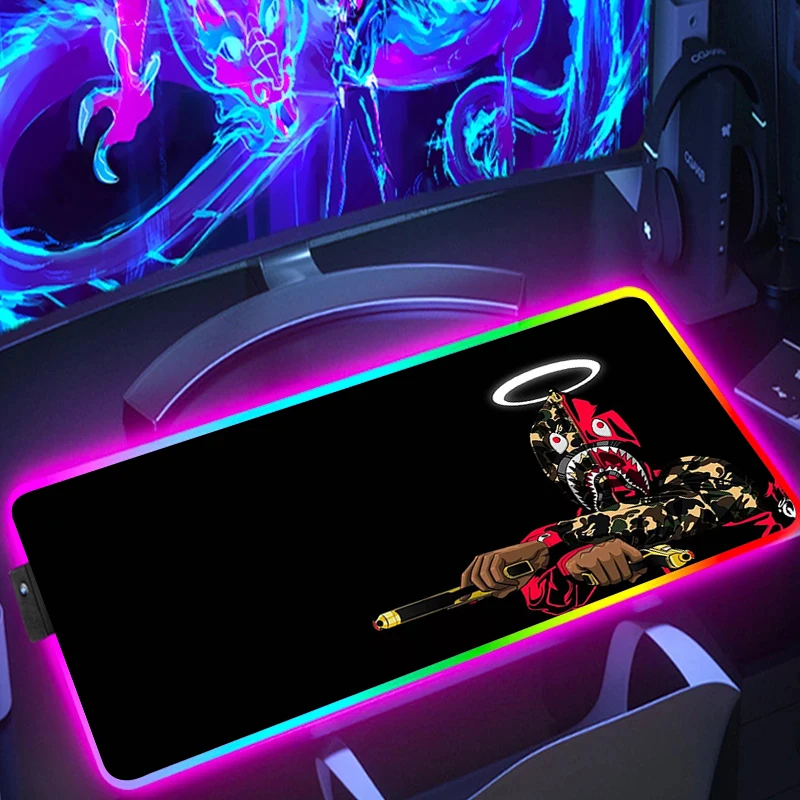 

Mousepad Rgb Mouse Pad Bape Desk Protector Backlight Pc Gamer Accessories Backlit Mat Keyboard Xxl Large Anime Gaming Extended