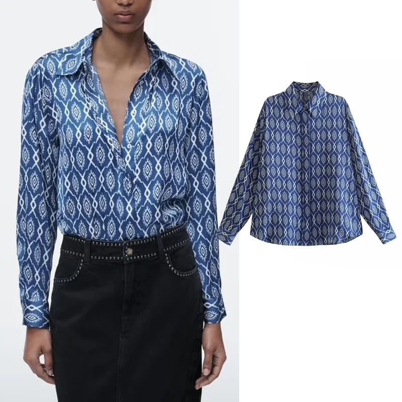 

Рубашка женская в стиле ретро, модная облегающая блузка с принтом, Повседневная Уличная одежда, праздничная Молодежная сорочка, весна-лето ...