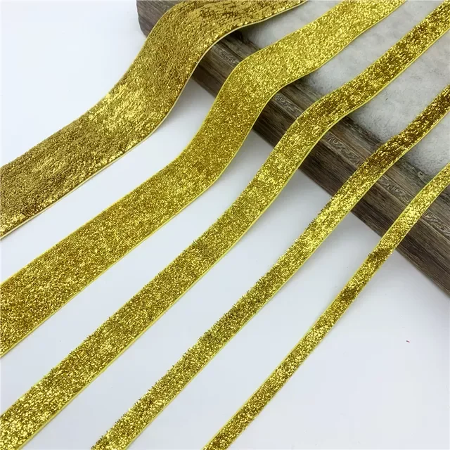 

New 6MM-38MM Golden Glitter Velvet Ribbon For Handmade Gift Bouquet Wrapping Supplies Home Party Decorations Christmas Ribbon
