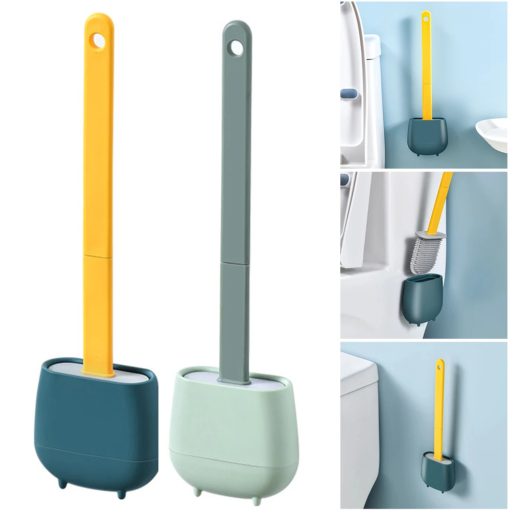 

Toilet Brush with Floor/Wall Mounted Holder Base Flat Head Flexible Bristles Long Handle Toilet & Tile Safe SUB Sale