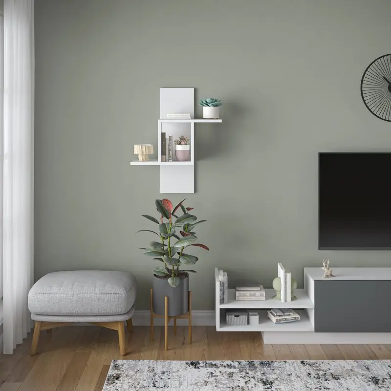 

Decor Furniture 25.2" 2 Tier White Waverley Modern Wall Shelf