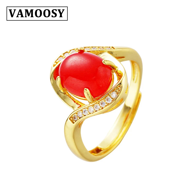 

VAMOOSY Dubai Copper-color Ring Open Ring For Women's Inlaid Colored Natural Stone Big Rings For Women Vintage Jewelry Mother Gi