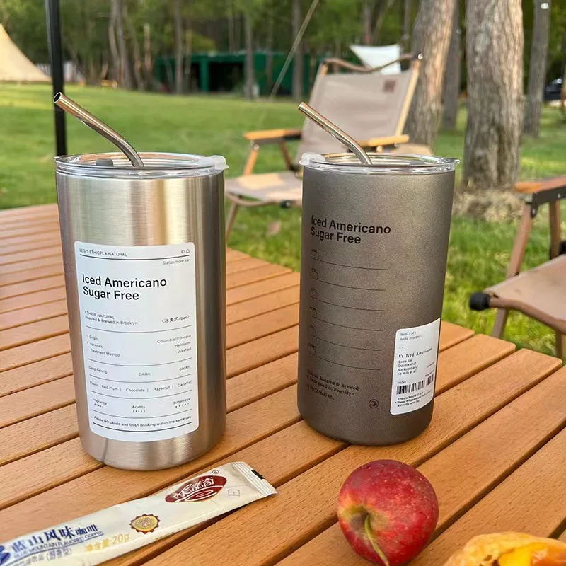 

Coffee Cup Thermos 304 Stainless Steel Double -layer Cooler Straw Cup Portable Reusable Ins Ice American Coffee Mug Water Bottle