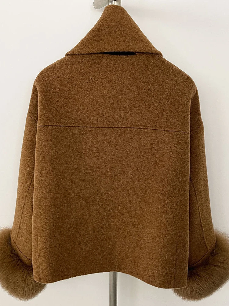 LANMREM шарф съемное шерстяное пальто с манжетами из лисьего меха темпераментное