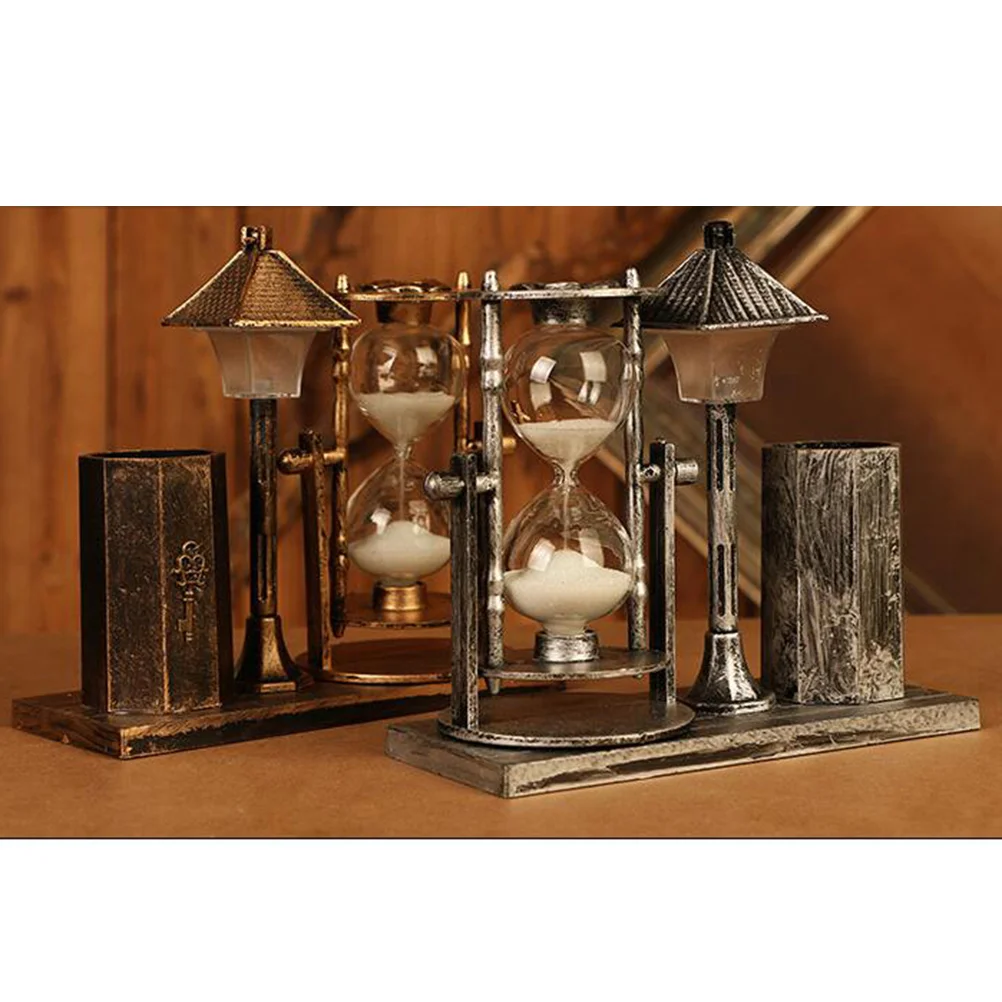 

1pc Sand Glass Creative Exquisite LED Pen Container Desktop Craft Nigh Light Sand Glass for Office