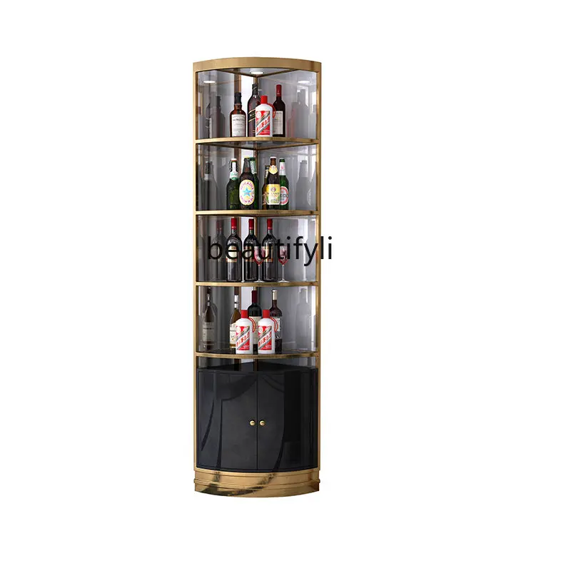 

Light Luxury Living Room Wine Cabinet Wall Dining Room Floor Triangle Cabinet Stainless Steel Household Glass Wine Cabinet