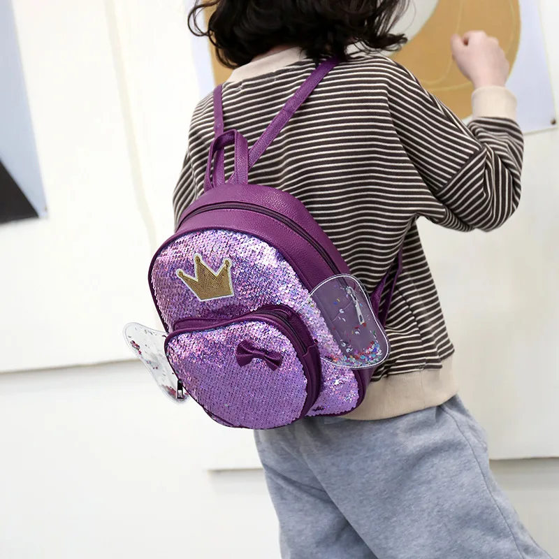 Children Sequin Backpacks In Kindergarten New Princess PU Accessory Bags 3-6-year-old Girl Fashion Schoolbag for Kids Travel