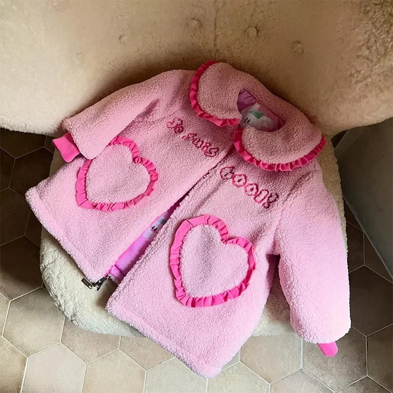 Корейская зимняя детская верхняя одежда 2024 милые теплые пальто из овечьей шерсти