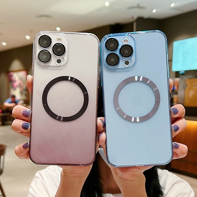 

Luxury Gradient Clear Magnetic For Magsafe Wireless Charge Case For iPhone 14 13 12 Pro Max 14 Plus 13ProMax TPU Silicone Cover